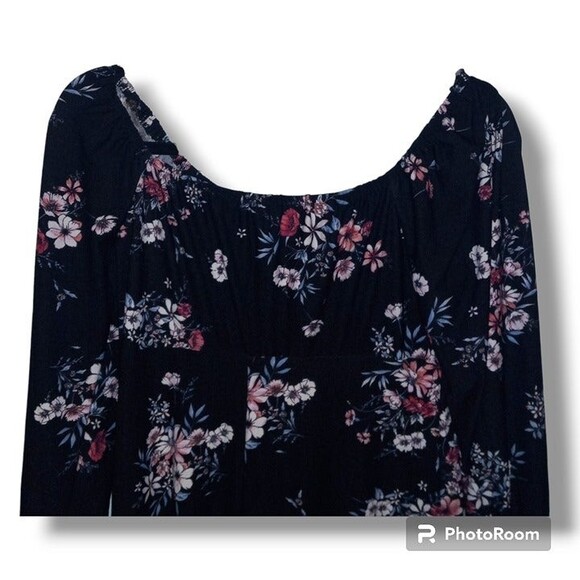 Lily Rose Small Dark Floral 'Emma' Dress-Skater-Elastic Scoop Neck-Tie Close - Picture 6 of 9